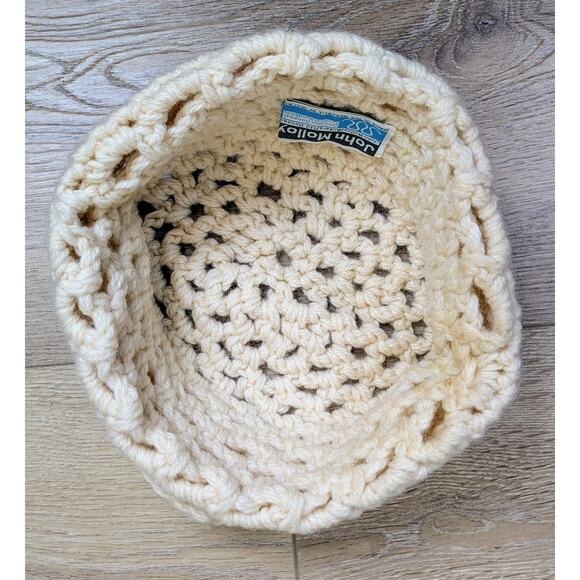 John Molloy Ireland Pure Virgin Wool Cream Crochet Hat Hand Knit Center Rosette - Picture 8 of 11